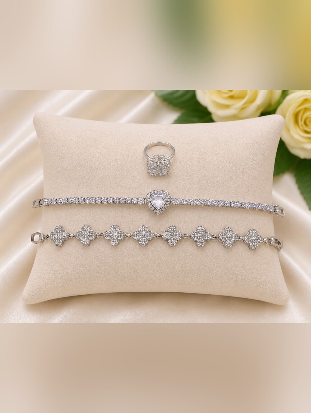 3-Piece Silver Clover Jewelry Set